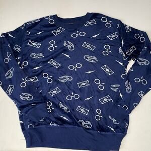 Harry Potter Wizarding World Velour Sweatshirt Sm Blue Glasses Letters Lightning